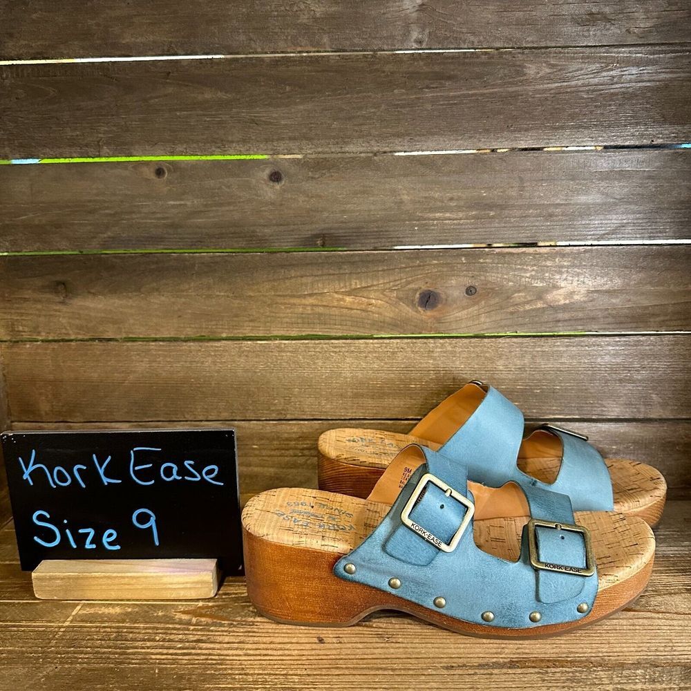 New NIB Womens Kork-Ease Saffron Turquoise Leather Heeled Strappy Sandals Size 9